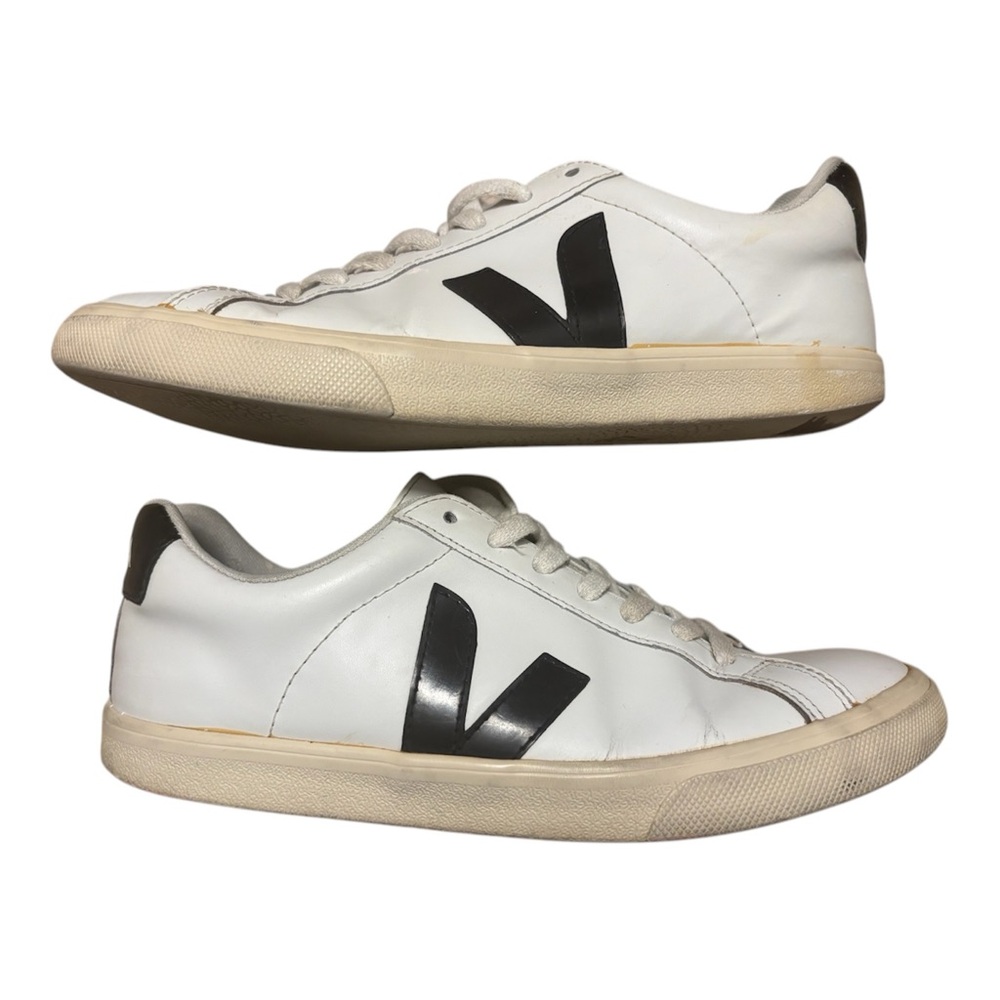 Veja Esplar Low Top White Black Logo Sneakers Women 8 US 39 EU Leather